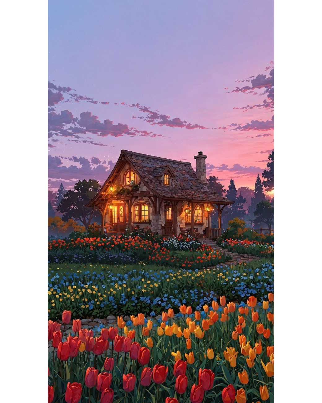 Whimsical tulip cottage