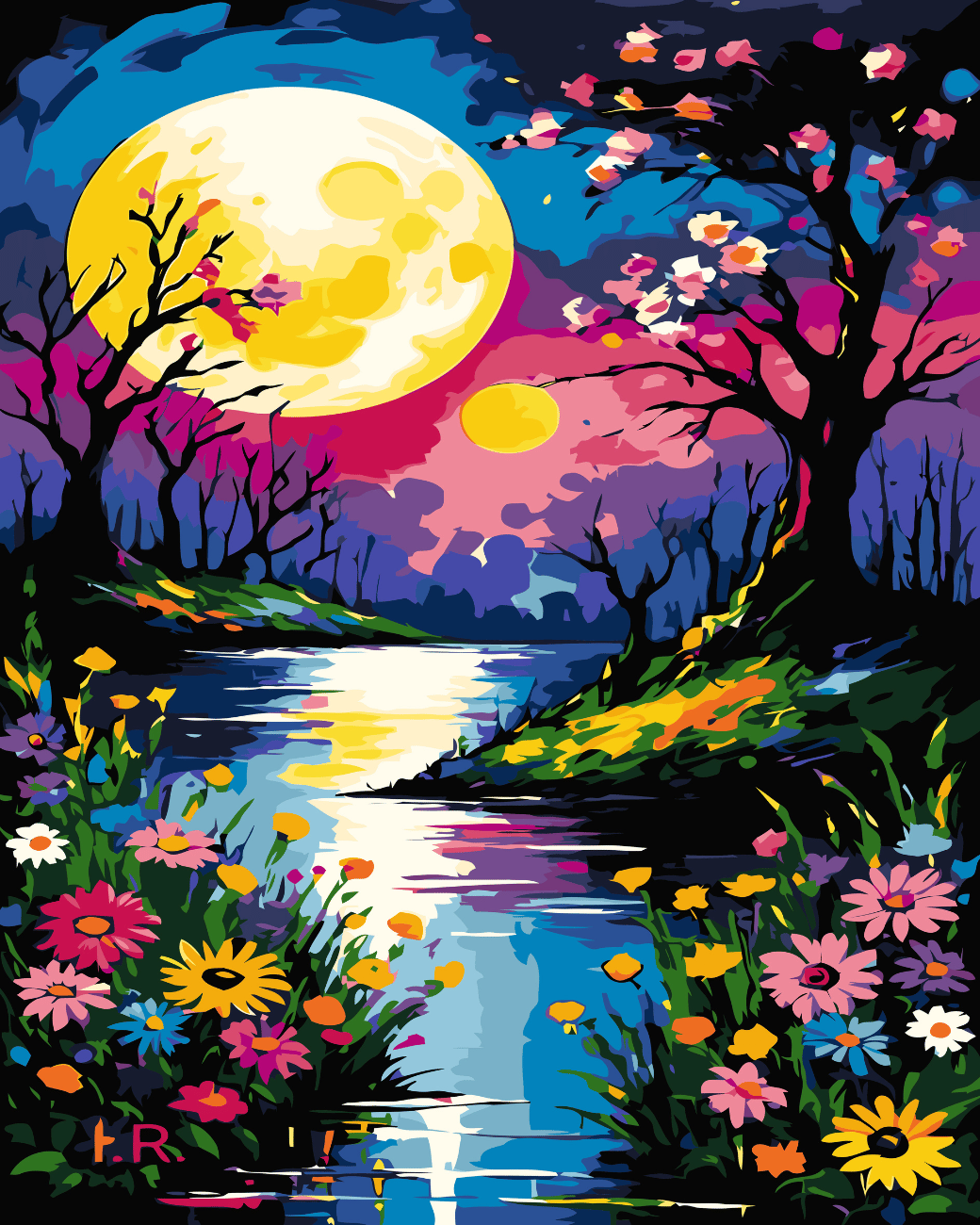 Pastel landscape paint by number