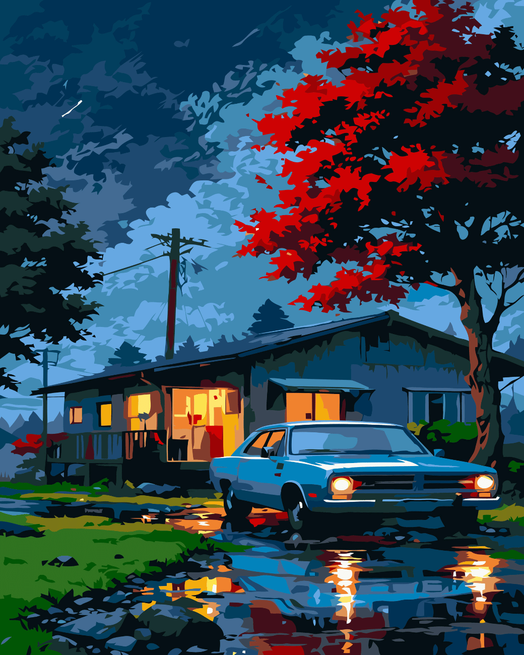 Rainy motel night paint by number