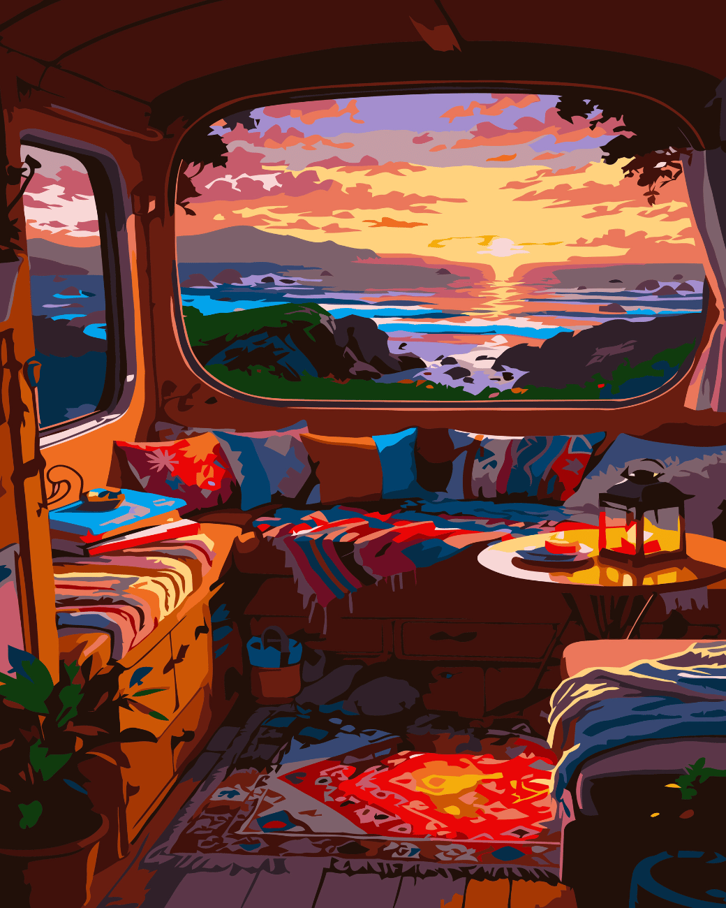 Serene cabin view paint by number