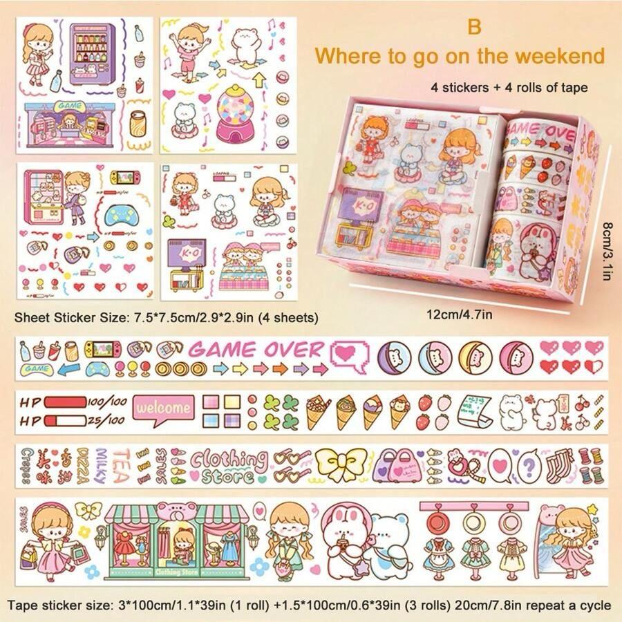 8pcs/box Cartoon Girl Washi Sticker