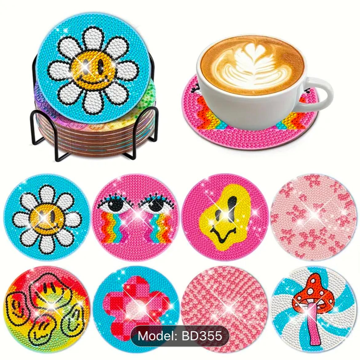 8-Piece Diamond Art Coaster Set – DIY Rhinestone Painting Kit